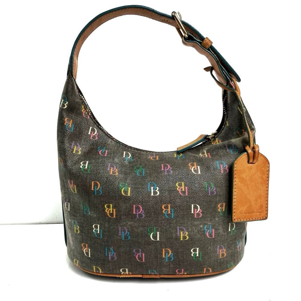 Dooney & Bourke Y2K Multicolor Monogram Crescent Hobo Bucket Bag, Collector Era